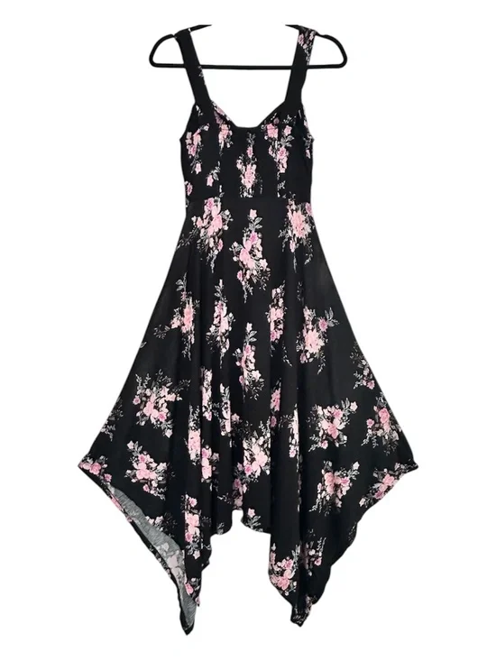 American Rag Handkerchief Dress Womens Small Floral Black Smocked Cottagecore - Picture 5 of 9